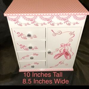 Ballerina Jewelry Music Box - White & Pink Ribbon